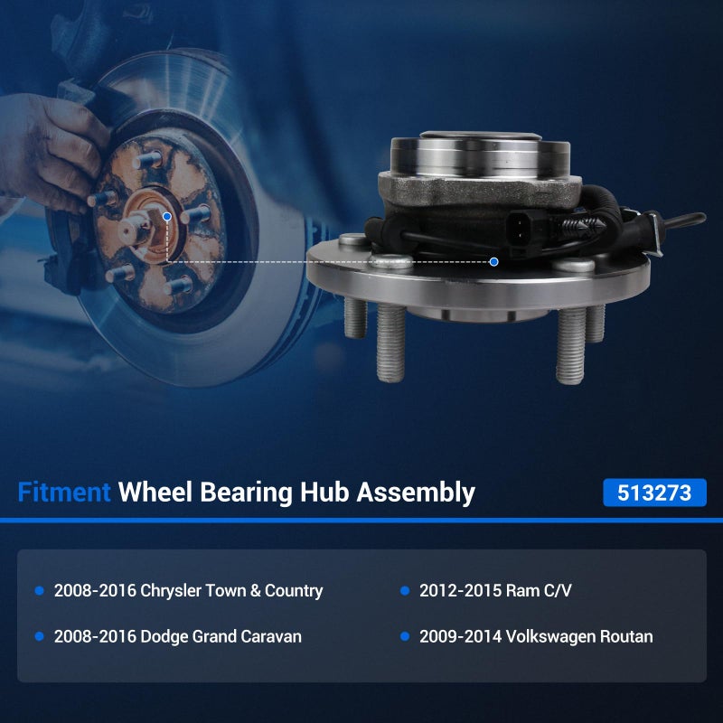 Autoround 513273 Front Wheel Hub And Bearing Assembly Compatible with 2008-2016 Dodge Grand Caravan, 2008-2016 Chrysler Town & Country, 2009-2014 VW Routan, 2012-2015 Ram C/V - Image 2